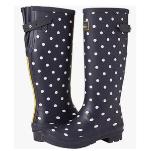 Joules Welly Rain Boots NEW, Size 7, Navy/white polka dot